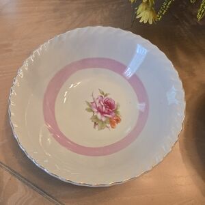 Vintage Japanese Porcelain Serving Bowls, Pink Roses, Gold Edges, Set of 2